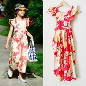 Bonpoint Kids SIZE 8 ruffle shoulder red yellow floral maxi dress